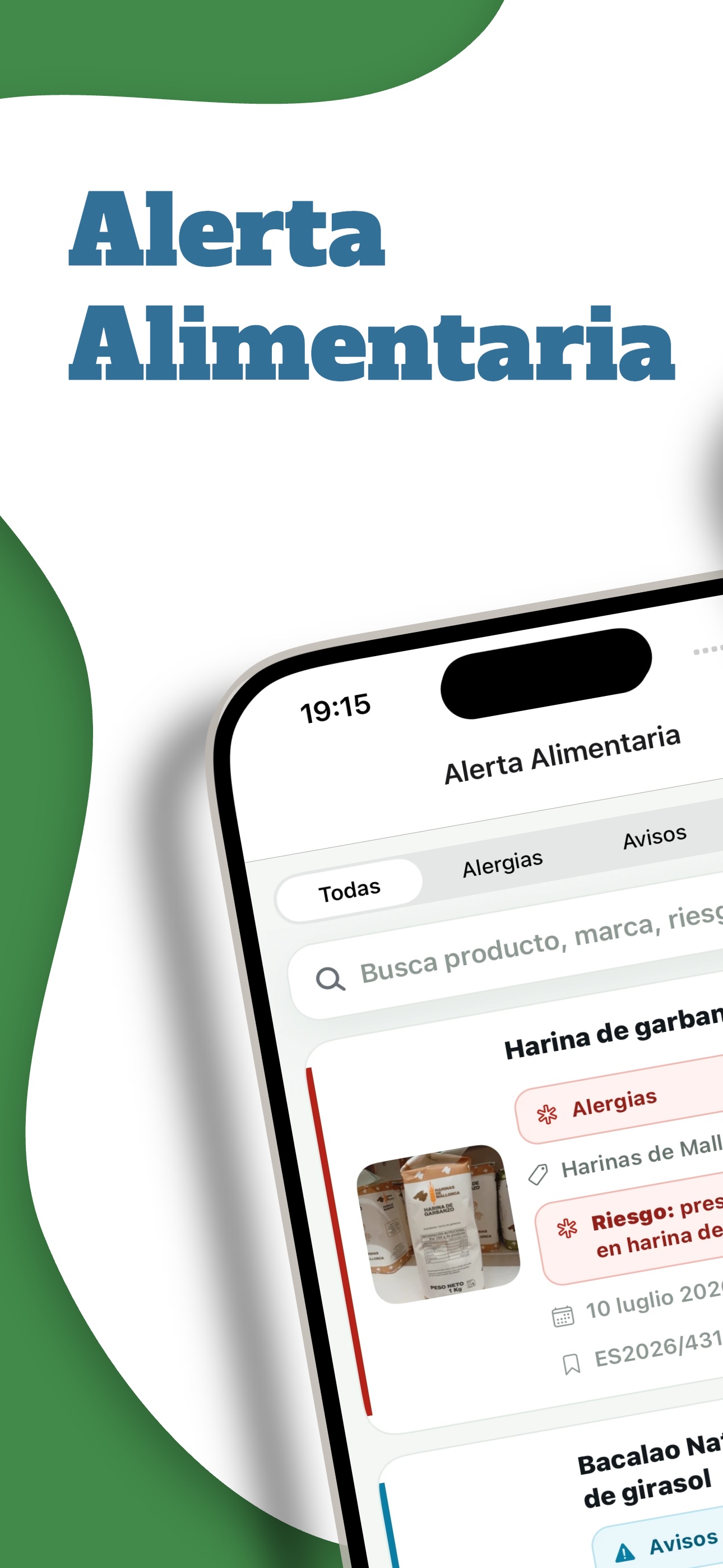 Lista y búsqueda de alertas en la aplicación