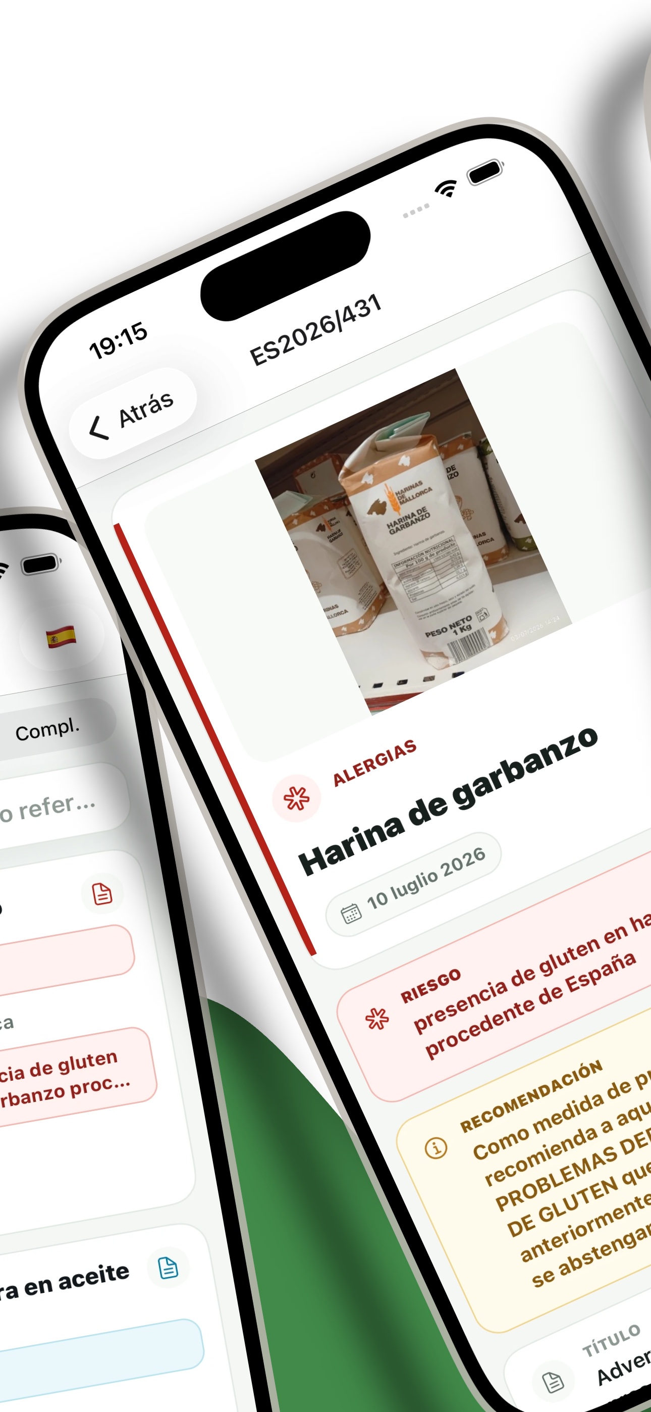 Detalle de una alerta alimentaria en la aplicación