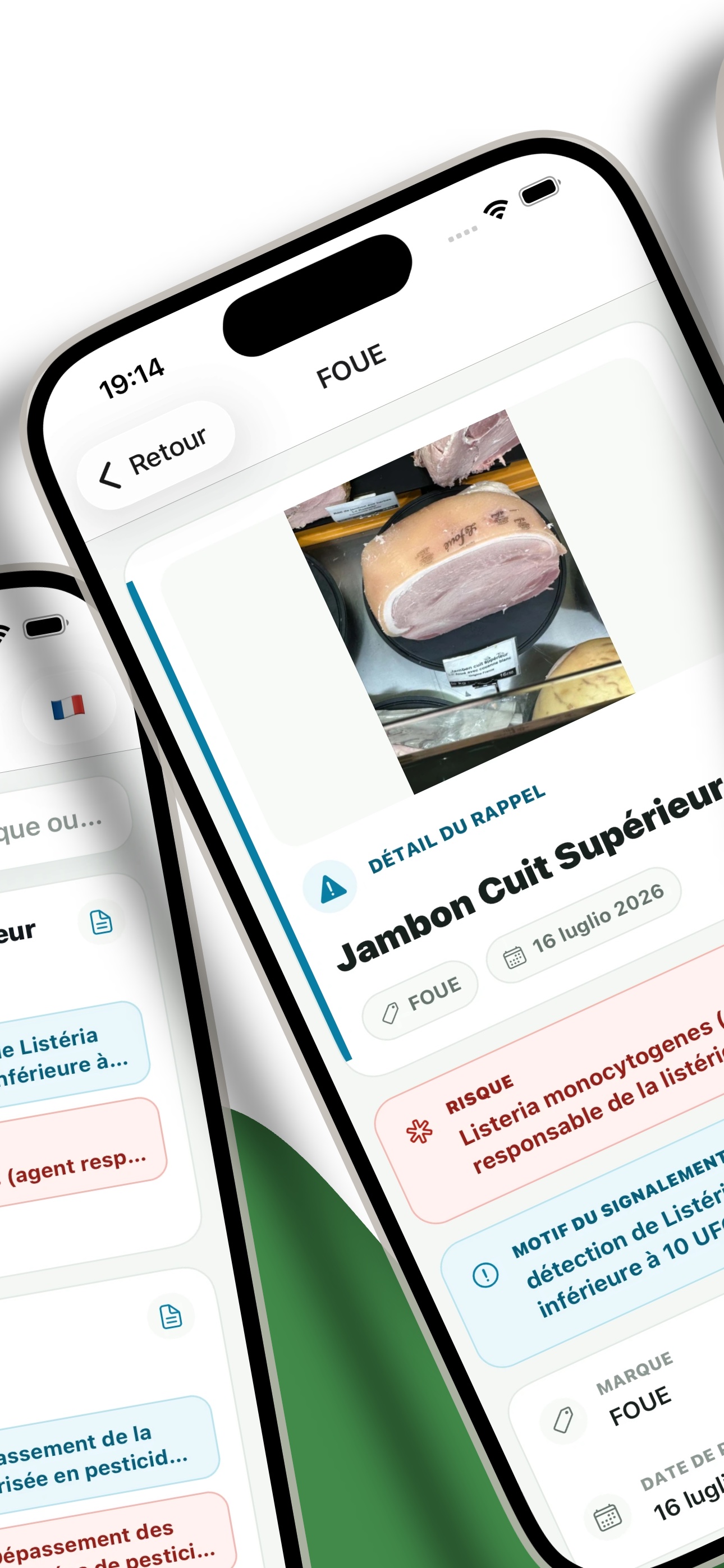 Détail d'un rappel alimentaire dans l'application