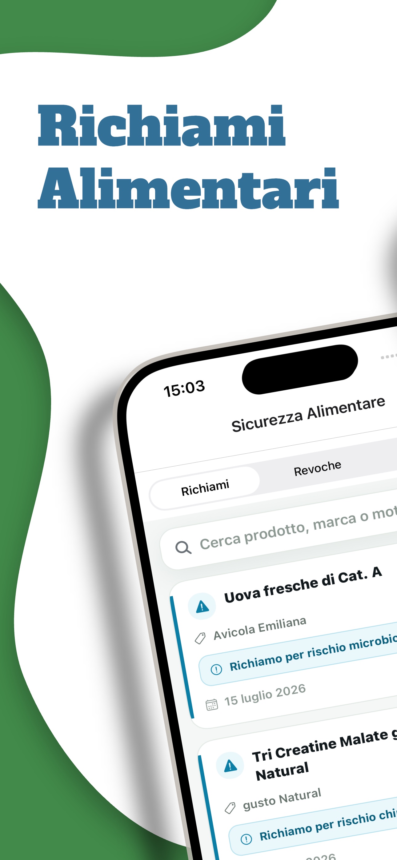 Elenco e ricerca dei richiami nell'app