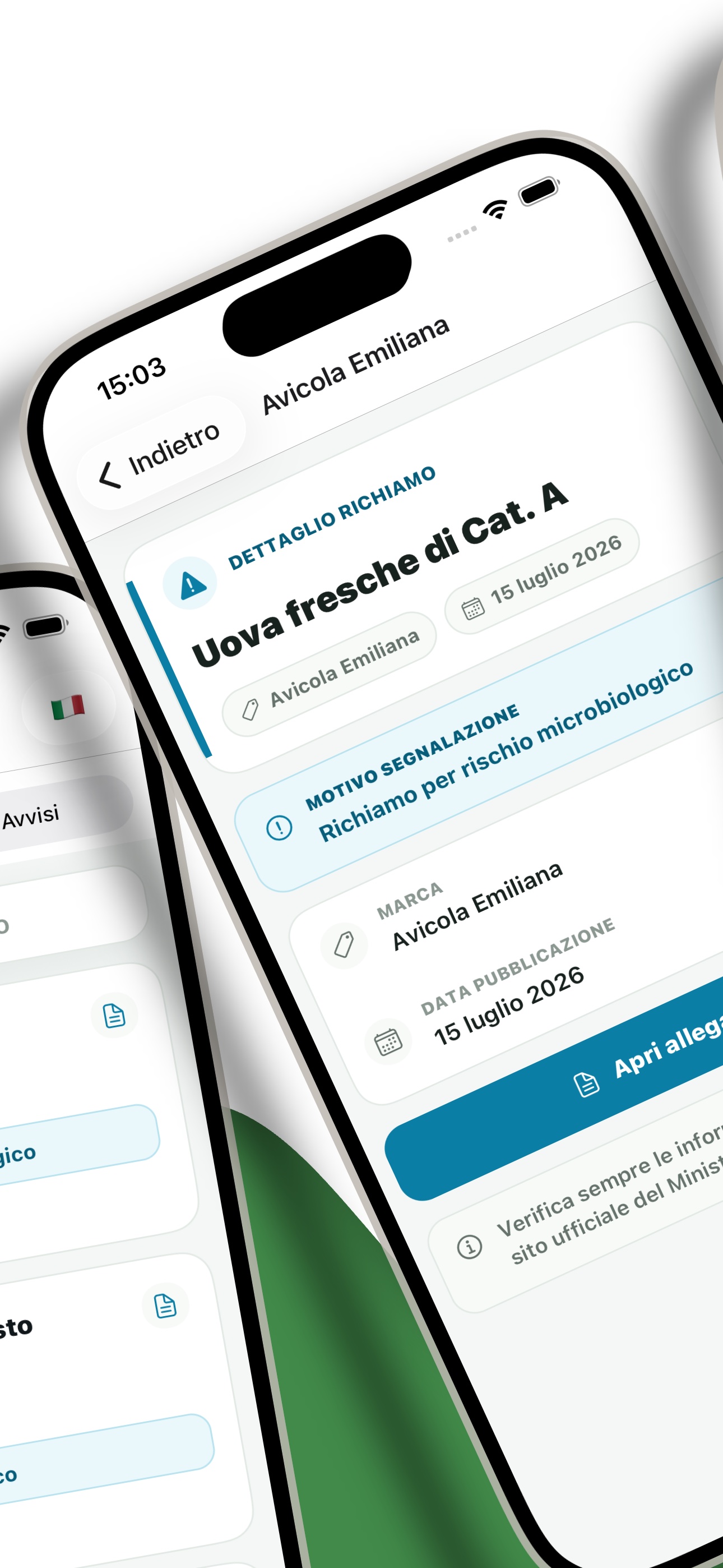 Dettaglio di un richiamo alimentare nell'app